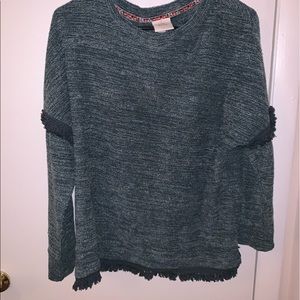 Green fringe sweater